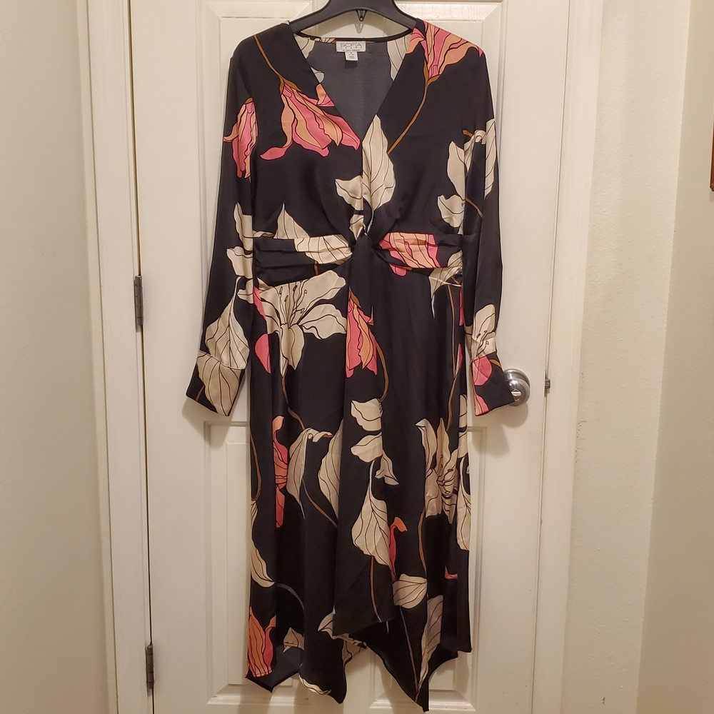 Sofia by Sofia Vergara Elegant Black and Pink Floral Dress